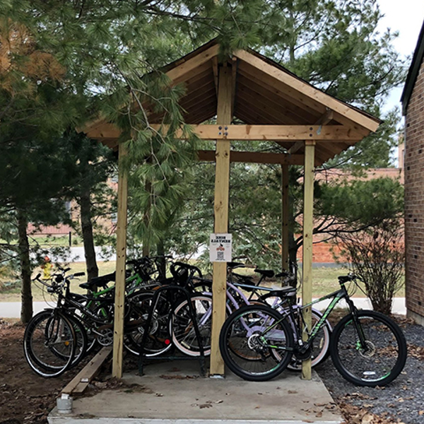 A photo of the Knight Rider bikes in their return location in front of the ERC.